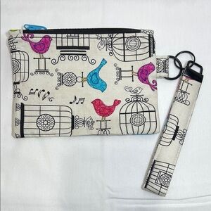 Handmade Bird Patterned Wristlet Clutch